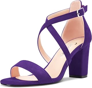 Castamere Women's Block Chunky High Heel Open Toe Sandals Strappy Cross Buckle Wedding Sexy Dress Shoes
