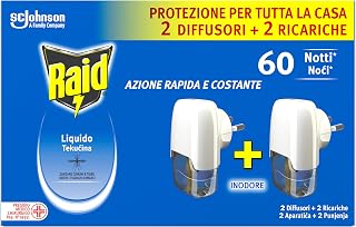 Raid Electric Liquid Mosquito Repellent Indoor Odourless 2 Bases + 2 Ric | Effective Against Common Mosquitoes and Tigers, Stock Size, Each Refill Lasts 60 Nights