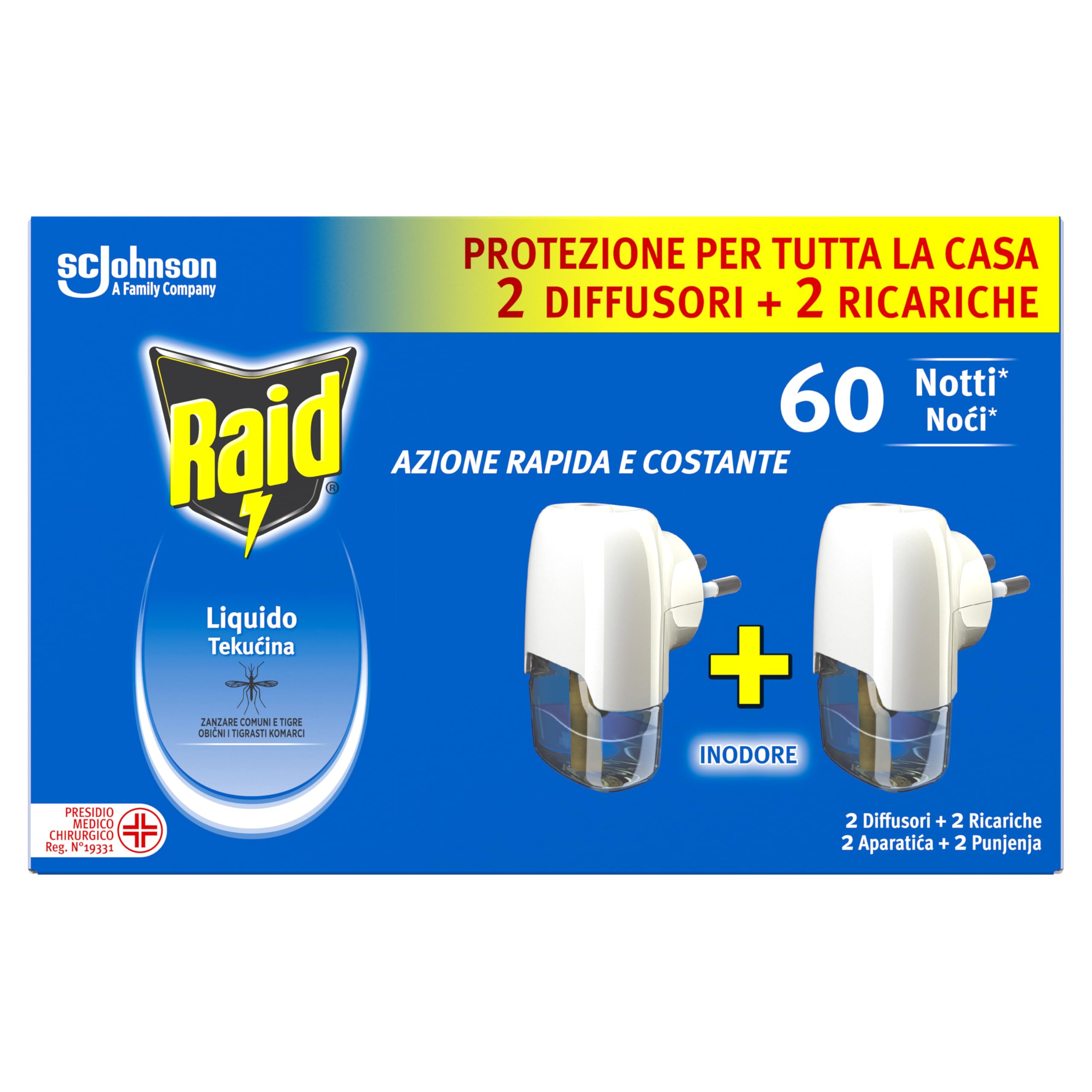 Raid Electric Liquid Mosquito Repellent Indoor Odourless 2 Bases + 2 Ric | Effec