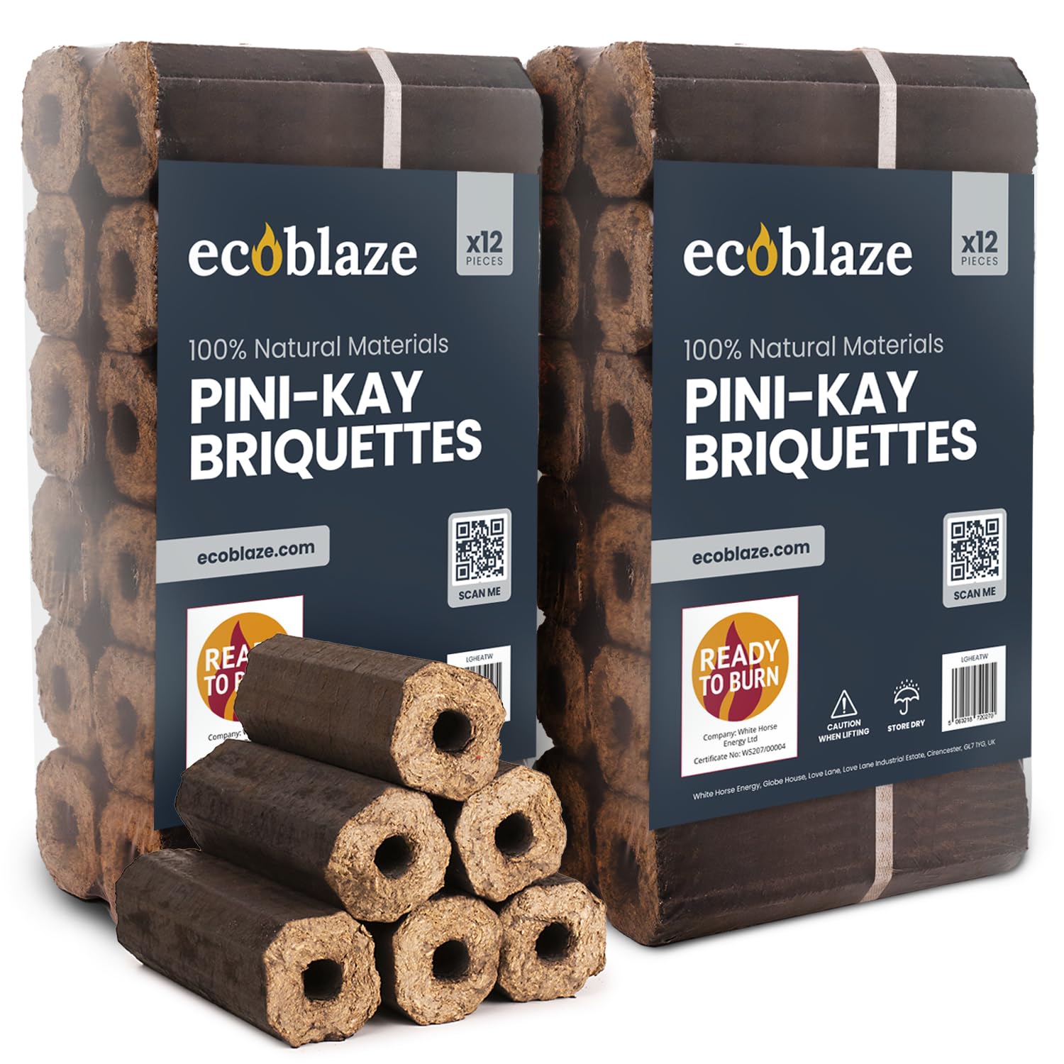 Ecoblaze Pini Kay 2x10kg Fire Logs for Wood Burner, Heat Logs, Firewood, Firelog