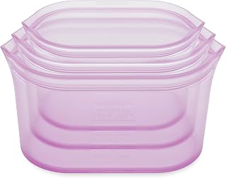 Zip Top Reusable Food Storage Bags | 3 Dish Set [Lavender] | Silicone Meal Prep Container | Microwave, Dishwasher and Freezer Safe | Made in the USA