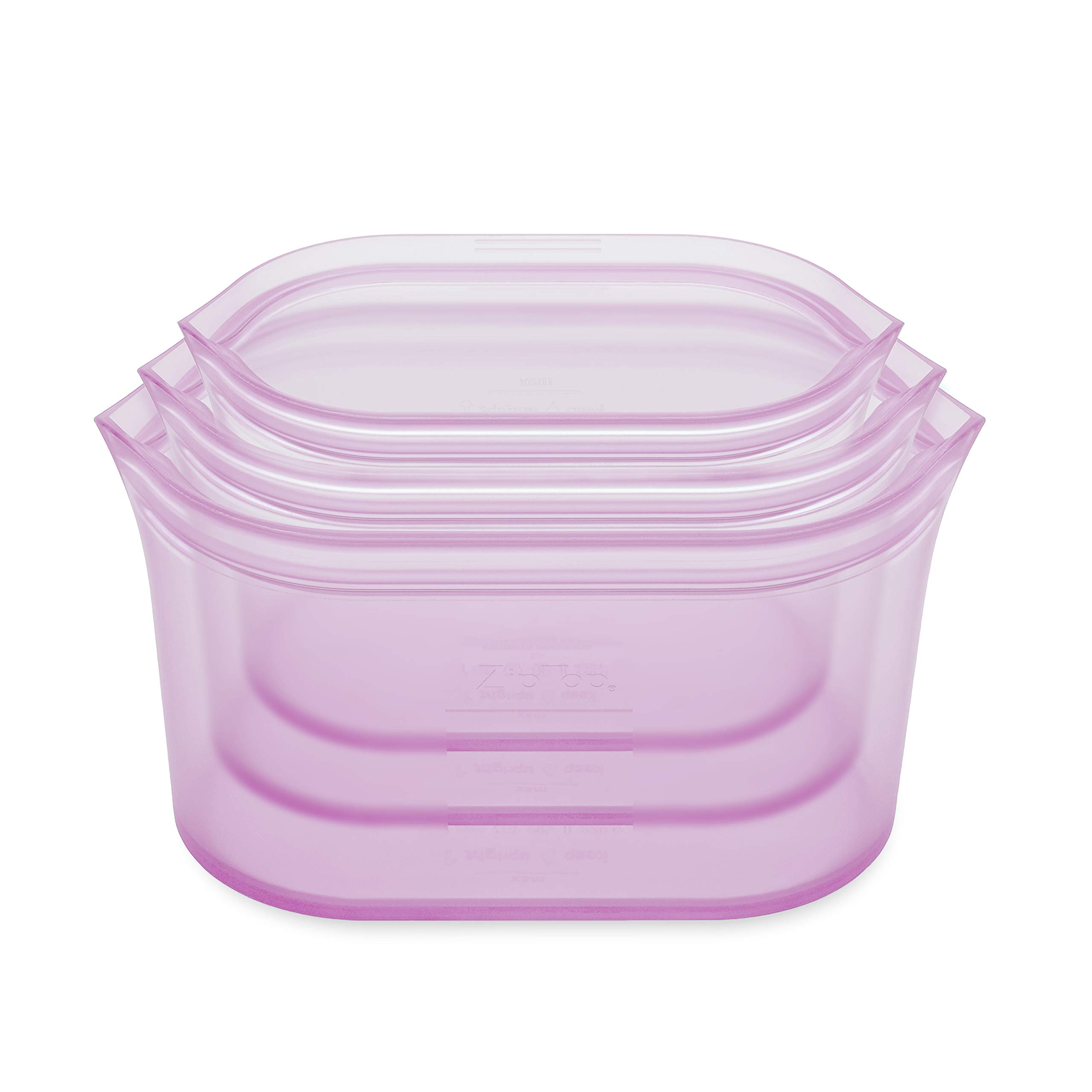 Zip Top Reusable Food Storage Bags | 3 Dish Set [Lavender] | Silicone Meal Prep 