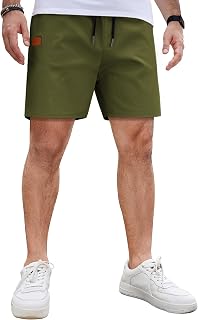 COOFANDY Men's Casual Cotton Shorts Summer Beach 5 Inch Shorts Lightweight Drawstring Elastic Waist Chino Golf Shorts
