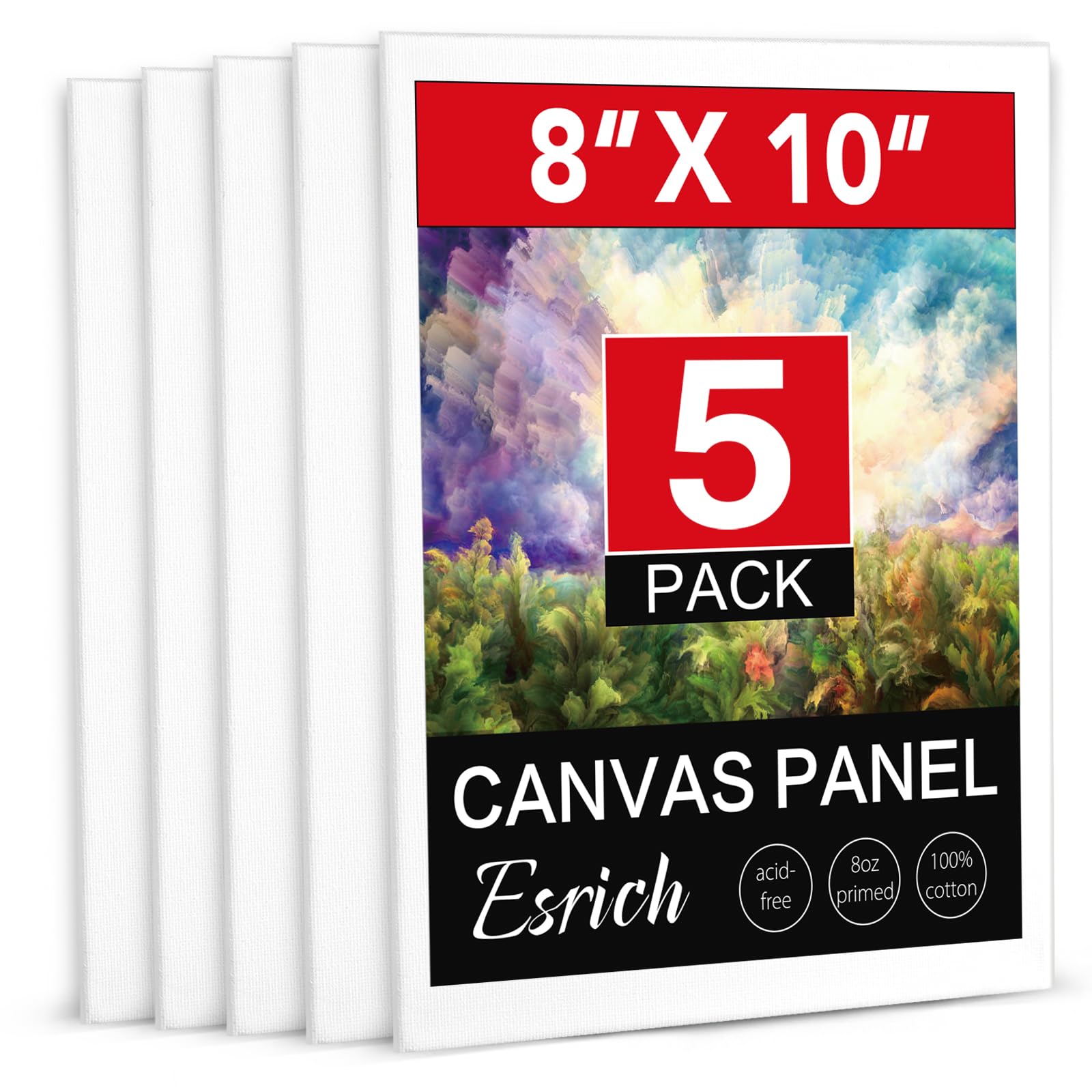 ESRICH Canvas Boards for Painting, 5 Pack Canvases for Painting 8x10 Cotton Prim