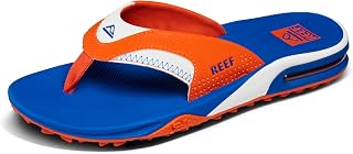 Reef Fanning Pregame Men's Flip Flops with Bottle Opener, Arch Support, Durable Sole, Water Resistant, Crimson/White, 45 EU