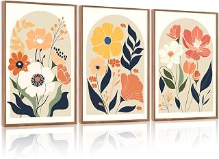 KAIRNE Set of 3 Bohemian Wall Art Prints, Abstract Floral Pattern, Modern Minimalist Prints (16 x 24 inches), Botanical Wall Art Paintings, Bohemian Artworks of Art