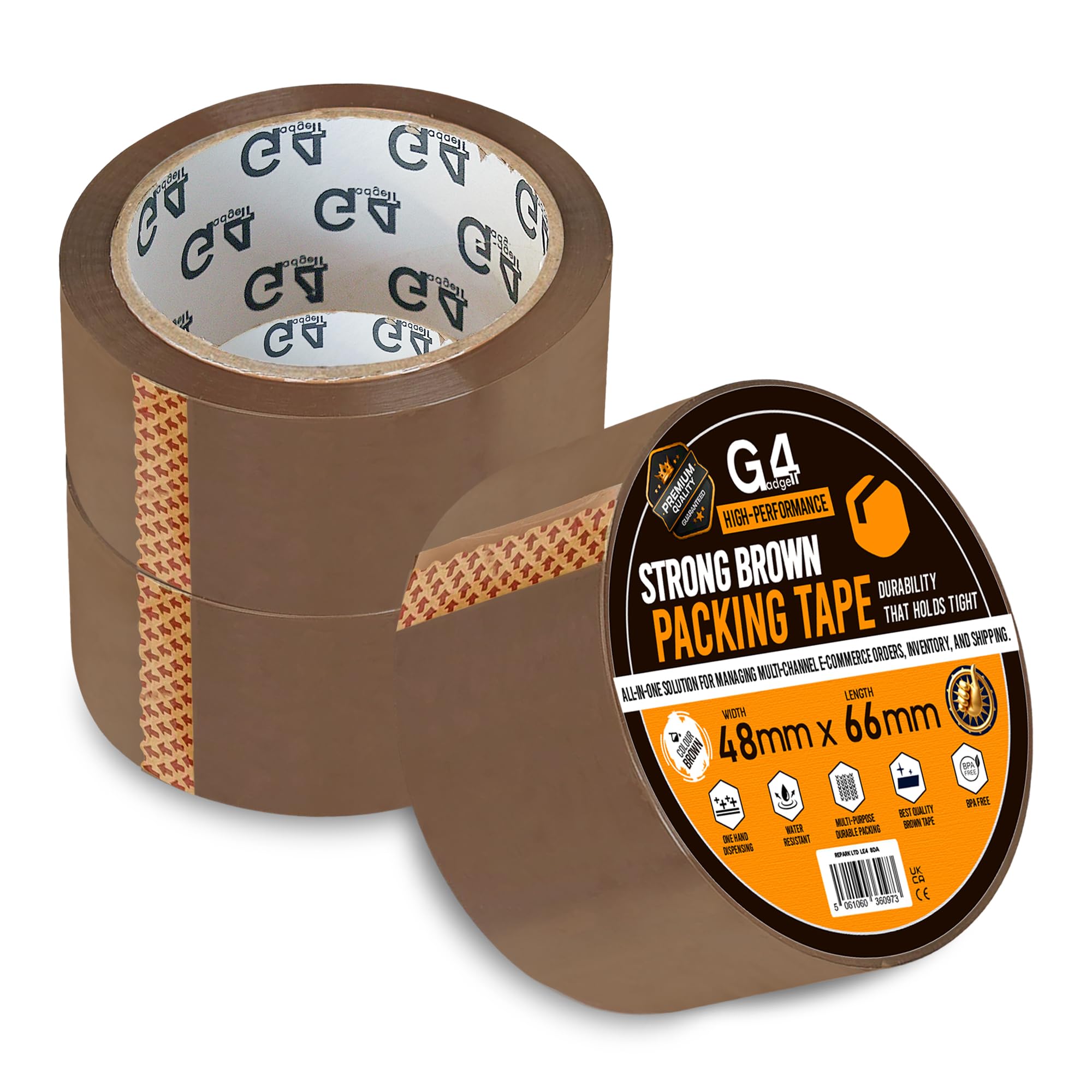 G4GADGET Pack of 3 Strong Brown Packing Tape – 48mm x 66m – Heavy Duty Parcel Ta