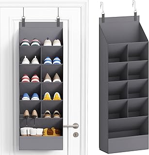 Lifewit 6 Tier Over the Door Shoe Organiser Hanging Rack Holder, Gray | Fabric Hanging Shoes Shlef with 11 Large Deep Pockets for Closet, Dorm Storage, Fit Up to 12 Pair Sneakers, Boots