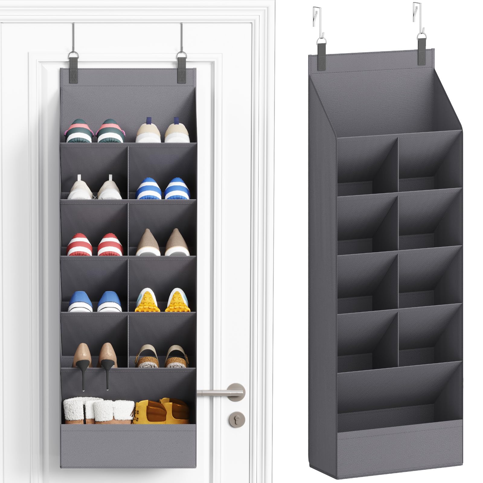 Lifewit 6 Tier Over the Door Shoe Organiser Hanging Rack Holder, Gray | Fabric H