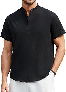 Enlision Men's Linen Shirt Short Sleeve Summer Casual Shirts for Men Mao Collar Ibicenca Button T Shirt Cotton Solid Color Clothing S-4XL
