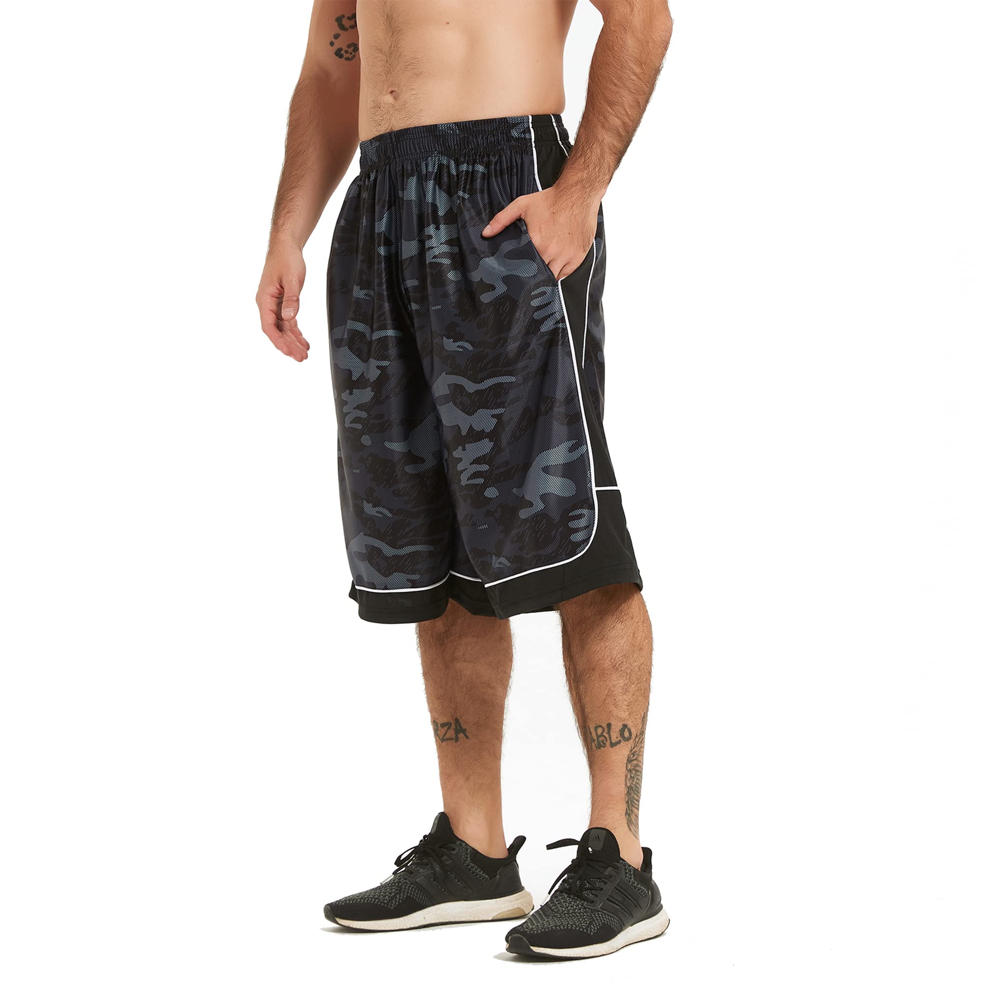 HQUEC Men's 12" Athletic Shorts Long Basketball Workout Shorts Below Knee Loose-