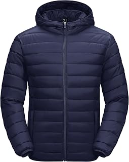 MAGCOMSEN Men's Lightweight Puffer Jacket Hooded Warm Winter Coat Quilted Lined Water-Resistant Full Zip Bubble Jackets