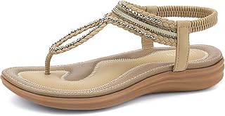 UBFEN Sandali bassi da donna, stile bohémien, con cinturino posteriore, comodi e luccicanti