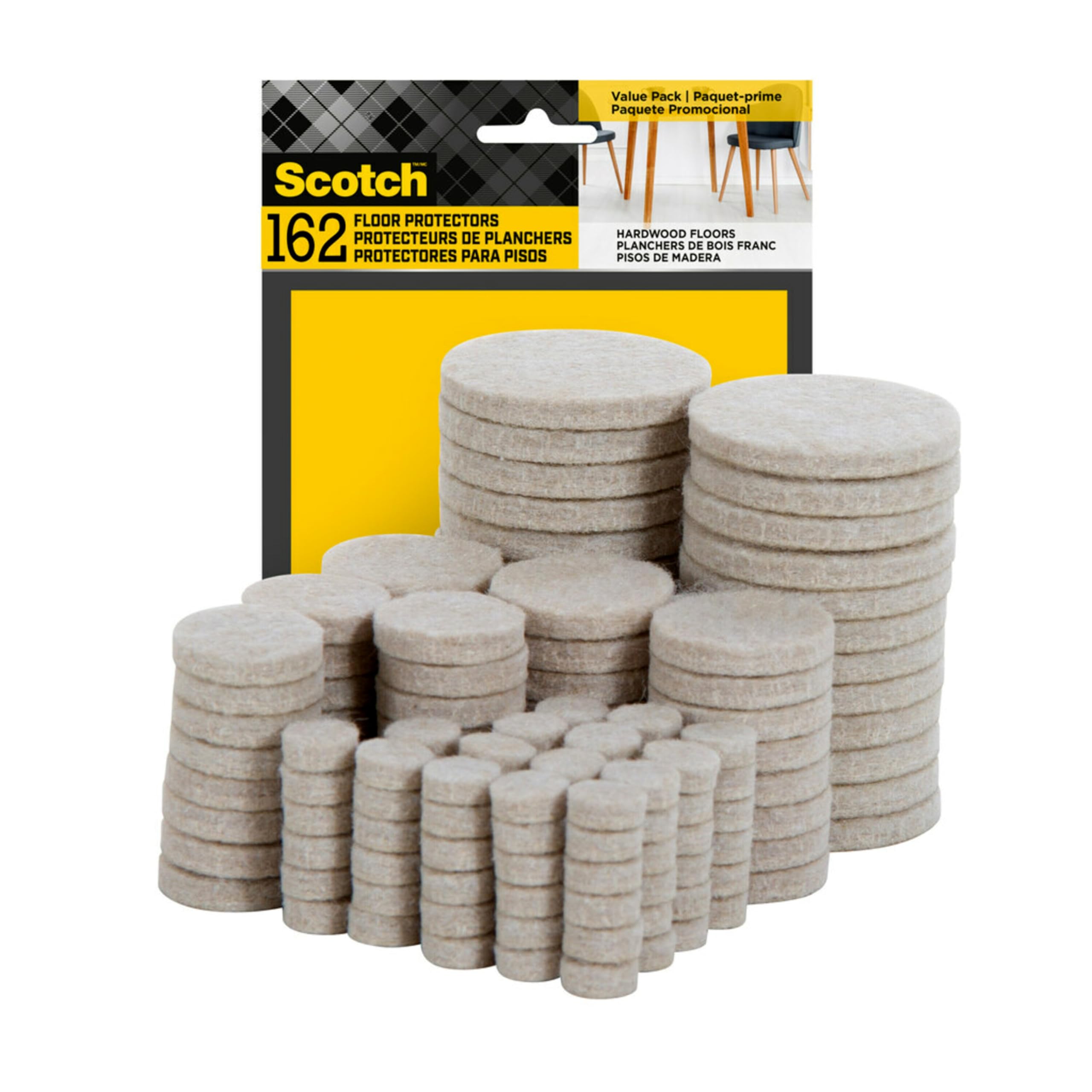 Scotch Felt Pads 162 PCS Beige, Felt Furniture Pads for Protecting Hardwood Floo