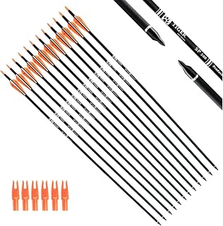 TIGER ARCHERY 30" Carbon Arrows for Compound Recurve Bow Hunting Target | 12 Pack with Removable Tips, Adjustable Nocks for 35-60 lb Bows