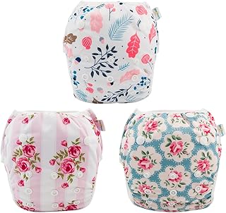 Babygoal Baby Girl Swim Diapers 3 Pack for 8M-3T Babies and Toddlers, Reusable Adjustable Washable for Swimming Lessons-Flower