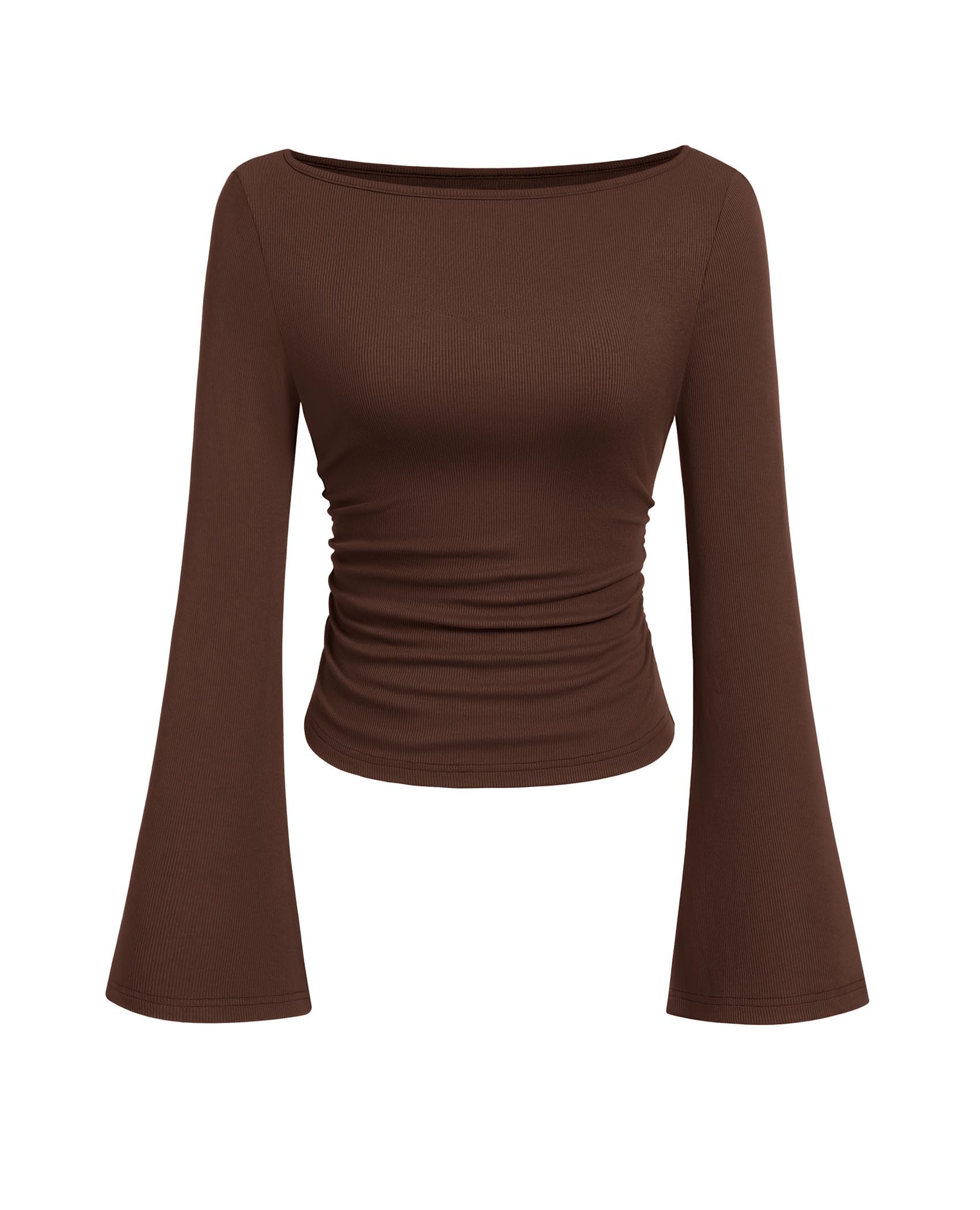PRETTYGARDEN womens long sleeve shirts fall going out casual boat neck bell slee