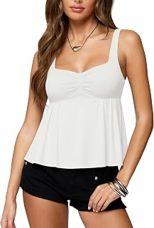 SUUKSESS Women Babydoll Tank Tops with Built in Bras Sleeveless Y2K Tops