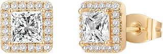 PAVOI 14K Gold Plated 925 Sterling Silver Post Brilliant Round Faux Diamond Halo Earrings - Premium Cubic Zirconia