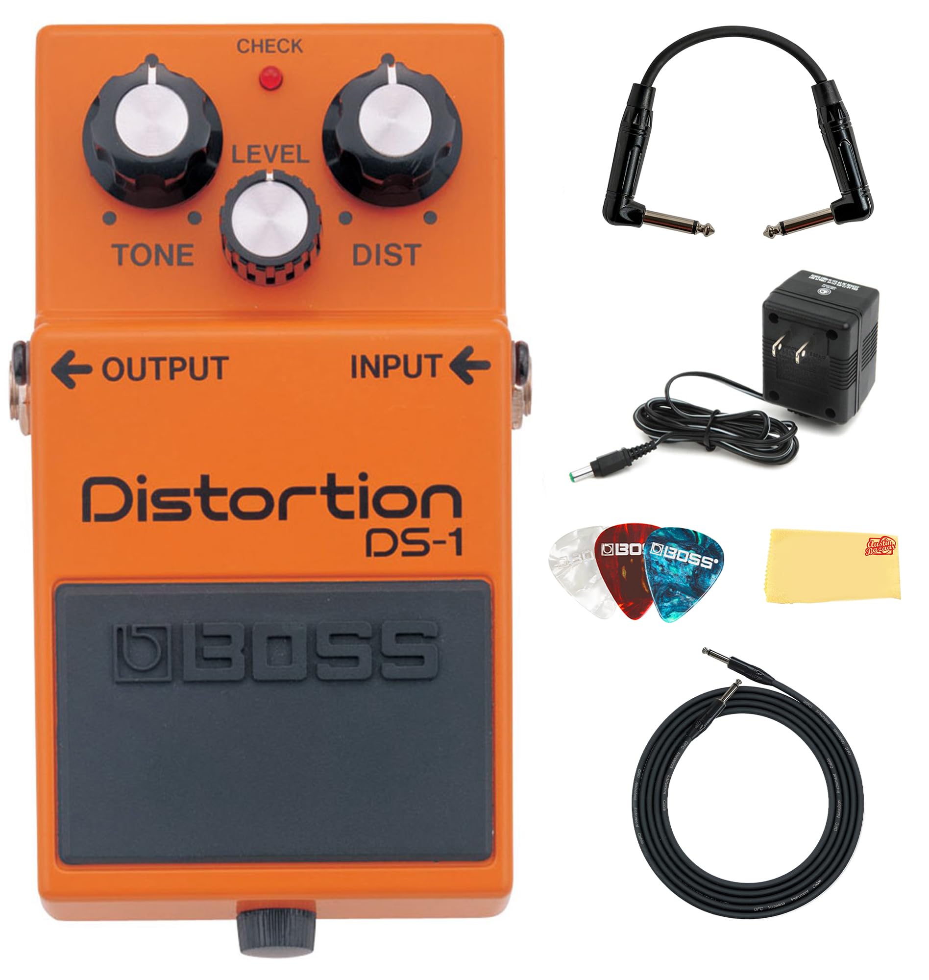 Boss DS-1 Distortion Bundle with Gearlux Power Supply, Instrument Cable, Patch C