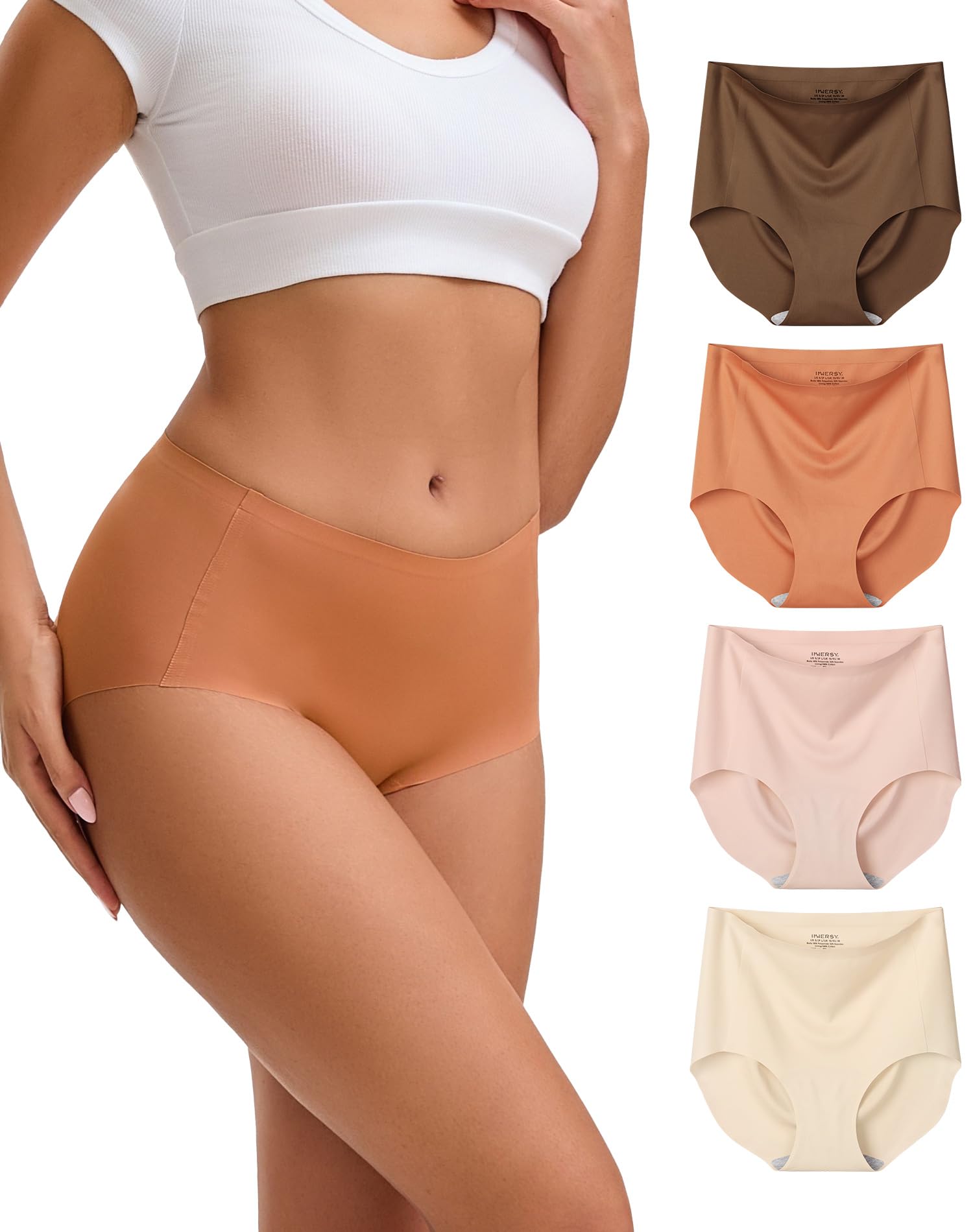INNERSY Women's Briefs Seamless High Waist Invisible Underpants Pack of 4
