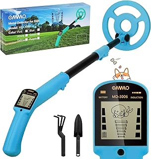 OMMO Kids Metal Detector, Adjustable 27.5"-37.8" with LCD Display (Azure) | Lightweight Design with 6" Search Coil for Outdoor Exploration, Beach Treasure Hunting, Hiking Adventures and Birthday Gift