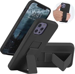 LAUDTEC Silicone Cover Compatible with iPhone 12/12 Pro Case 6.1 inches, Case with Magnetic Kickstand Vertical and Horizontal Support, Soft Liquid Silicone Cover for iPhone 12/12 Pro (Black)