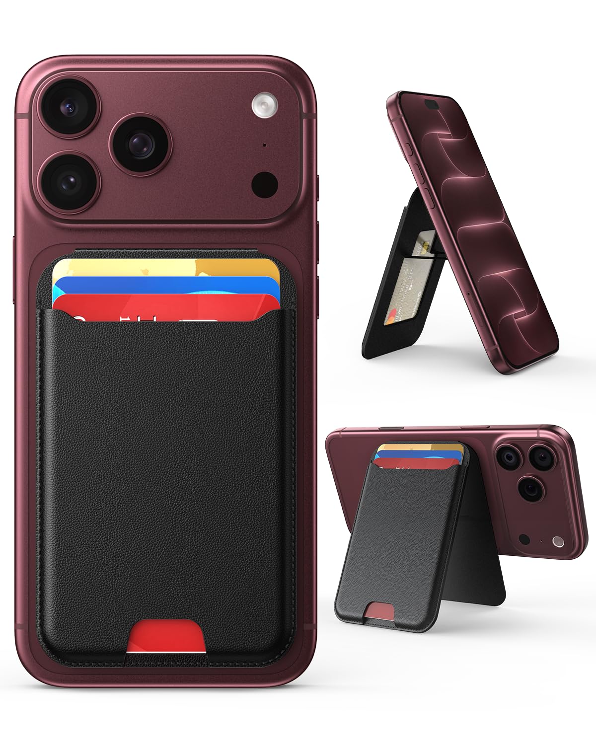 Magnetic Stand Wallet Card Holder for Phone Case with Mag-Safe, Black | Slim Mag