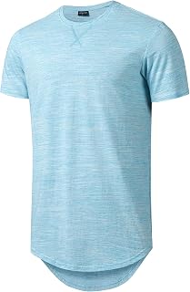 LETAOTAO Mens Longline Gym Muscle Bodybuilding Tshirts Hipster Reflective Line Scallop Crewneck Tees Shirts Tops