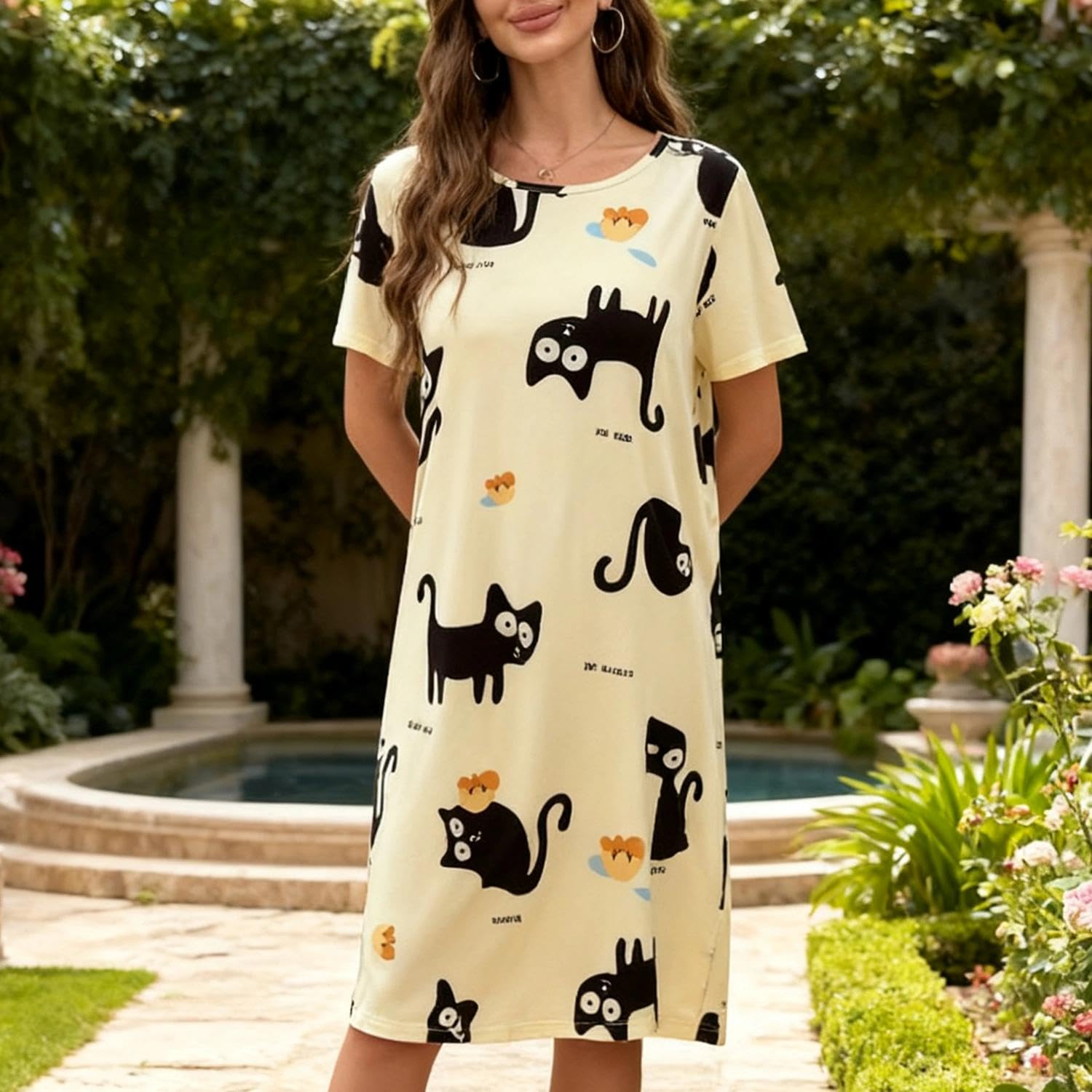Women Nightgowns Nightgowns Short Sleeve Casual Pyjamas Cartoon Print