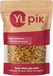 Yupik Blanched Roasted Unsalted Peanuts, 1 kg, Kosher, Vegan, Skinless, No Added Salt, Crunchy Nuts, Source of Fiber & Protein, Savory Snacks