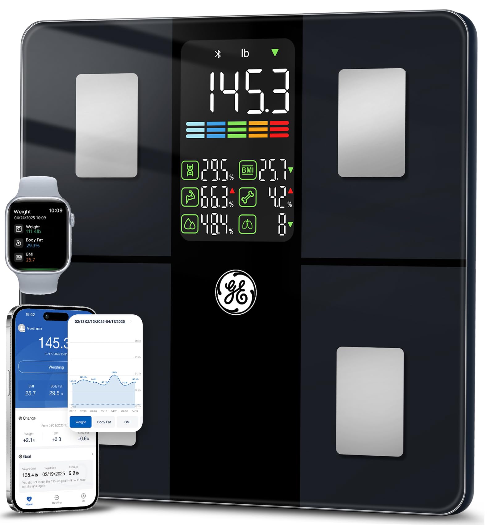 GE Smart Scale for Body Weight, BMI, Body Fat, Muscle Mass, Large Display | 14 M