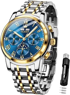 OLEVS Mens Automatic Watch Mechanical Self Winding Luxury Business Dress Moon Phase Stainless Steel Calendar Wrist Watches for Men Waterproof Luminous