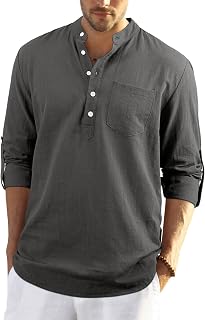 Enlision Men's Cotton Linen Shirt, Summer Shirt, Men's Shirt, Long Sleeve, Regular Fit, Casual Shirt, Shirts