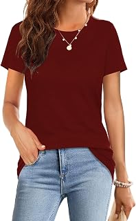 Womens Summer Casual Basic T Shirts Round Neck Short Sleeve T Shirts