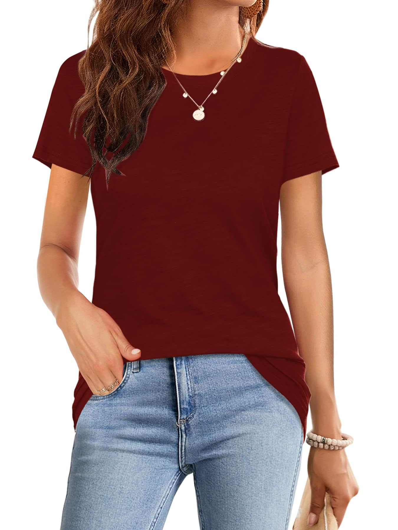 Womens Summer Casual Basic T Shirts Round Neck Short Sleeve T Shirts
