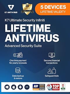 K7 Ultimate Security Infiniti Antivirus 2026 for Lifetime Validity | 5 Devices | Threat Protection,Internet Security,Mobile Security| laptop,PC, Mac®,Phones,Tablets,iOS | 2 hr Email Delivery