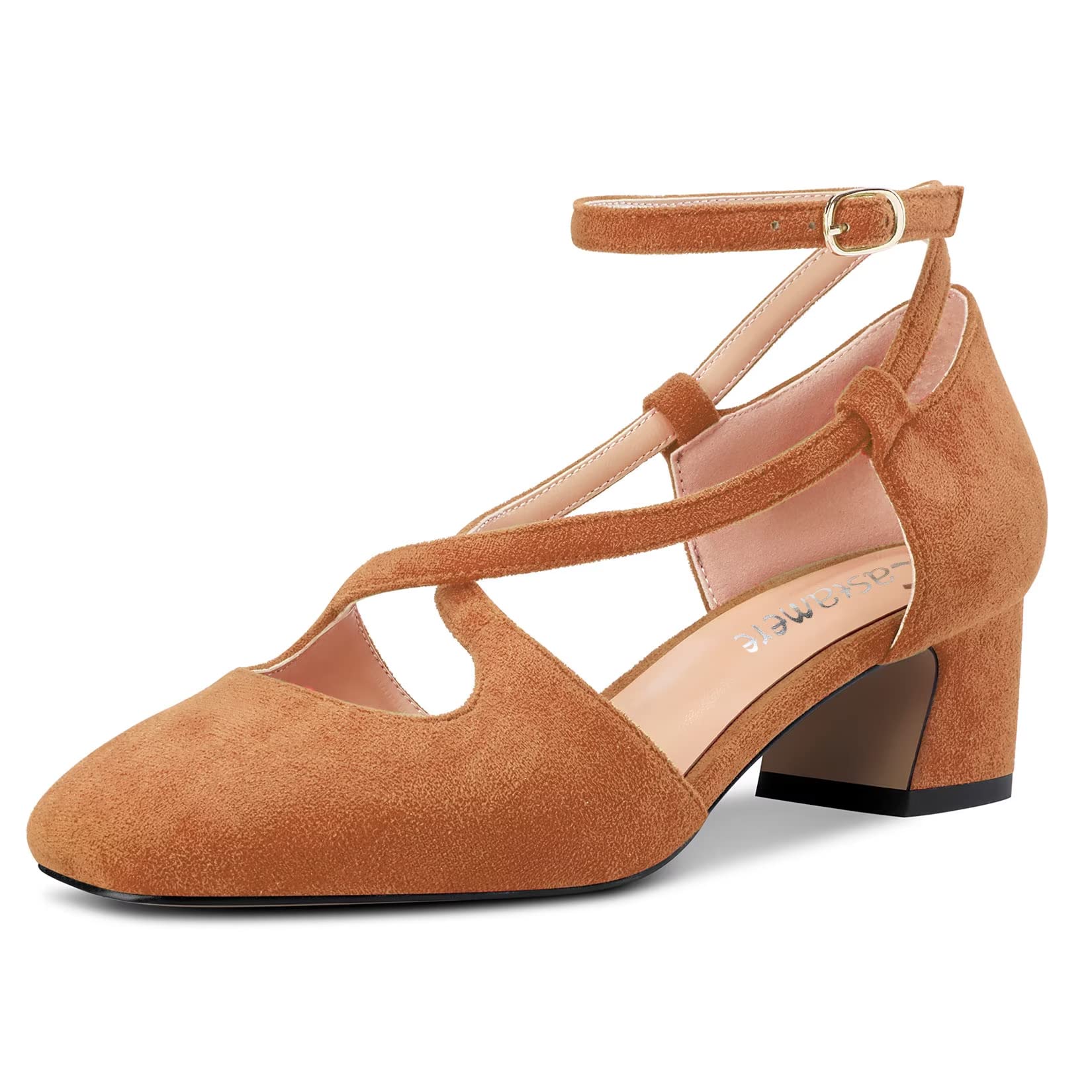 Castamere Women's Mid Block Chunky Heel Square Toe Cross Straps Pumps Party Cute