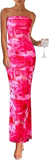 PRETTYGARDEN Womens Floral Long Strapless Summer Dress