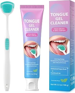 Tongue Brush & Gel kit, Tongue Cleaner for Bad Breath | Oral Care Kit for Men & Wowen, Tongue Cleaning Kit for Fresh Breath, Remove Tongue Coating, Fresh Mint Flavor