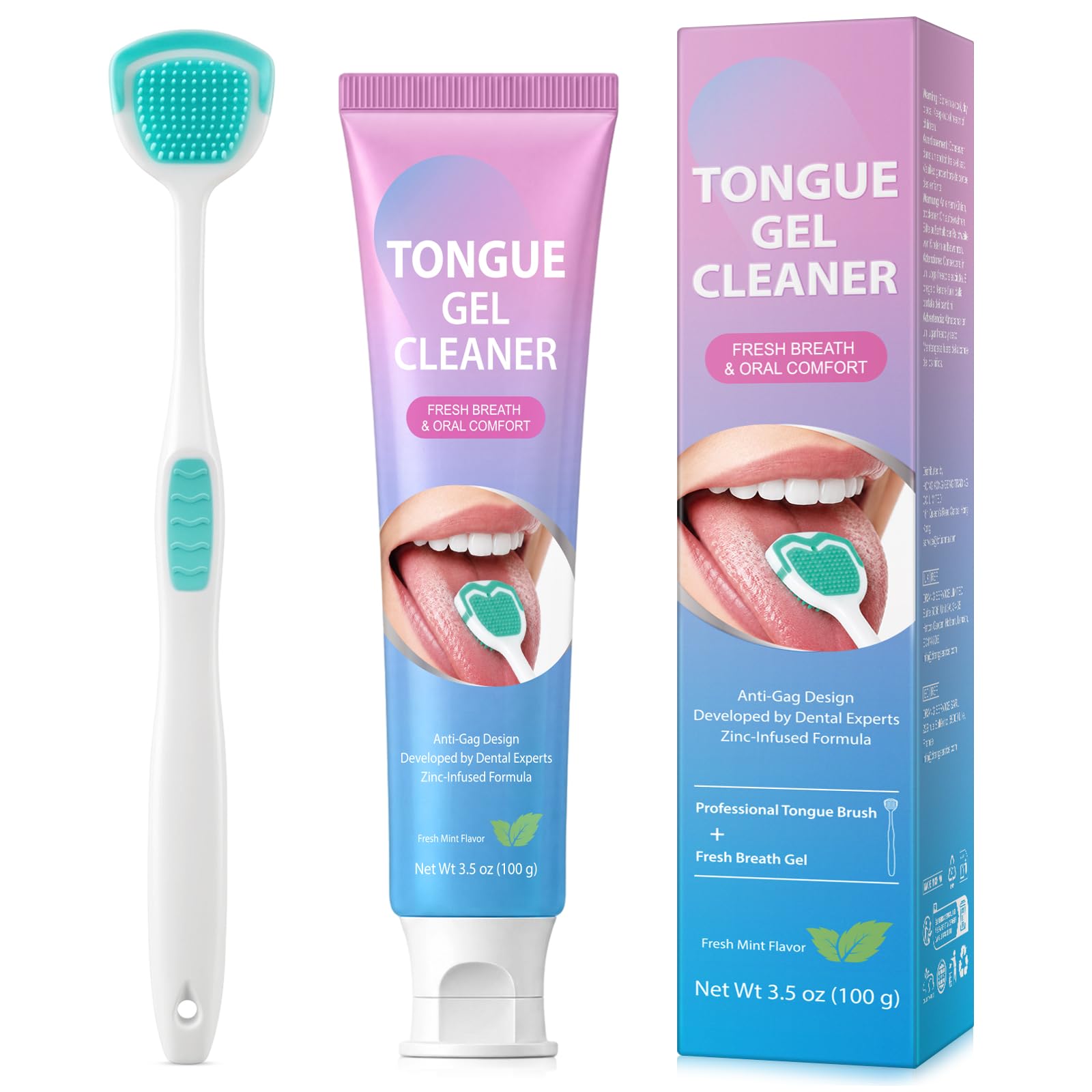 Tongue Brush & Gel kit, Tongue Cleaner for Bad Breath | Oral Care Kit for Men & 