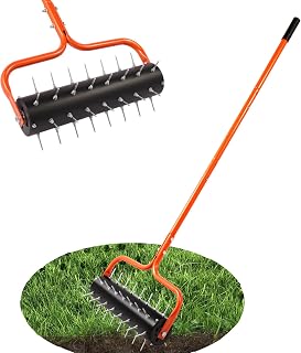 Rolling Lawn Aerator, 21" Soil Penetrator Push Aerator for Lawn,Preasembled Spike Garden Aerator Tool, 75" Adjustable Handle,Heavy Duty Aerator Lawn Tool for Garden,Farm Care,Keep the Soil Health.