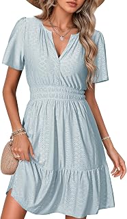 Simplee Womens 2026 Summer Mini Dress Eyelet Short Sleeve Cocktail Short Dresses Cute A Line Sun Dress with Pockets