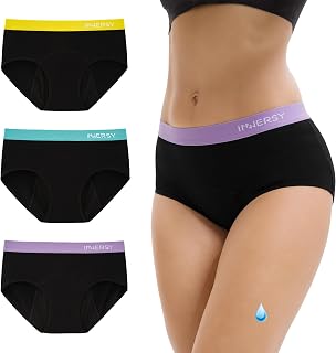 INNERSY Period Pants Light Flow Menstrual Underwear Mid-rise Briefs 3 Pack