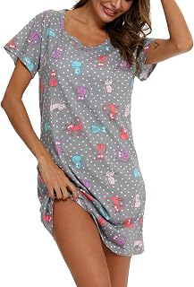 ENJOYNIGHT Women's Cotton Nightgown Summer Robe Short Sleeve Pyjamas Home Casual Nightwear