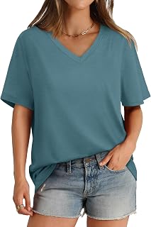 Aokosor Womens V Neck Short Sleeve T Shirts Summer Tops 2026 Casual Loose Tees Trending Now S-4XL