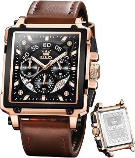 OLEVS Watches for Men Square Quartz Leather Waterproof Fashion Casual Watch