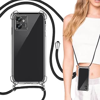 Motorola compatible g32 case clear transparent cover shoulder strap crossbody mobile case compatible with moto g32 SIM free case cover for Motorola Moto g32 smartphone case [Heofuixt] soft tpu bumper
