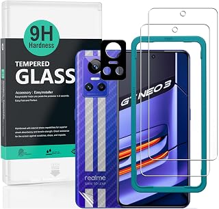 Ibywind Compatible Realme GT Neo 3 5G Glass Film 2 Piece Protective Film with Guide Frame Lens Cover (1 Piece), Back Sheet (1 Piece), Scratch Resistant Shockproof Hardness, 9H Tempered Glass Film [Smooth Touch] [Bubble Free] [Fingerprint Recognition Supported] Super Easy Application