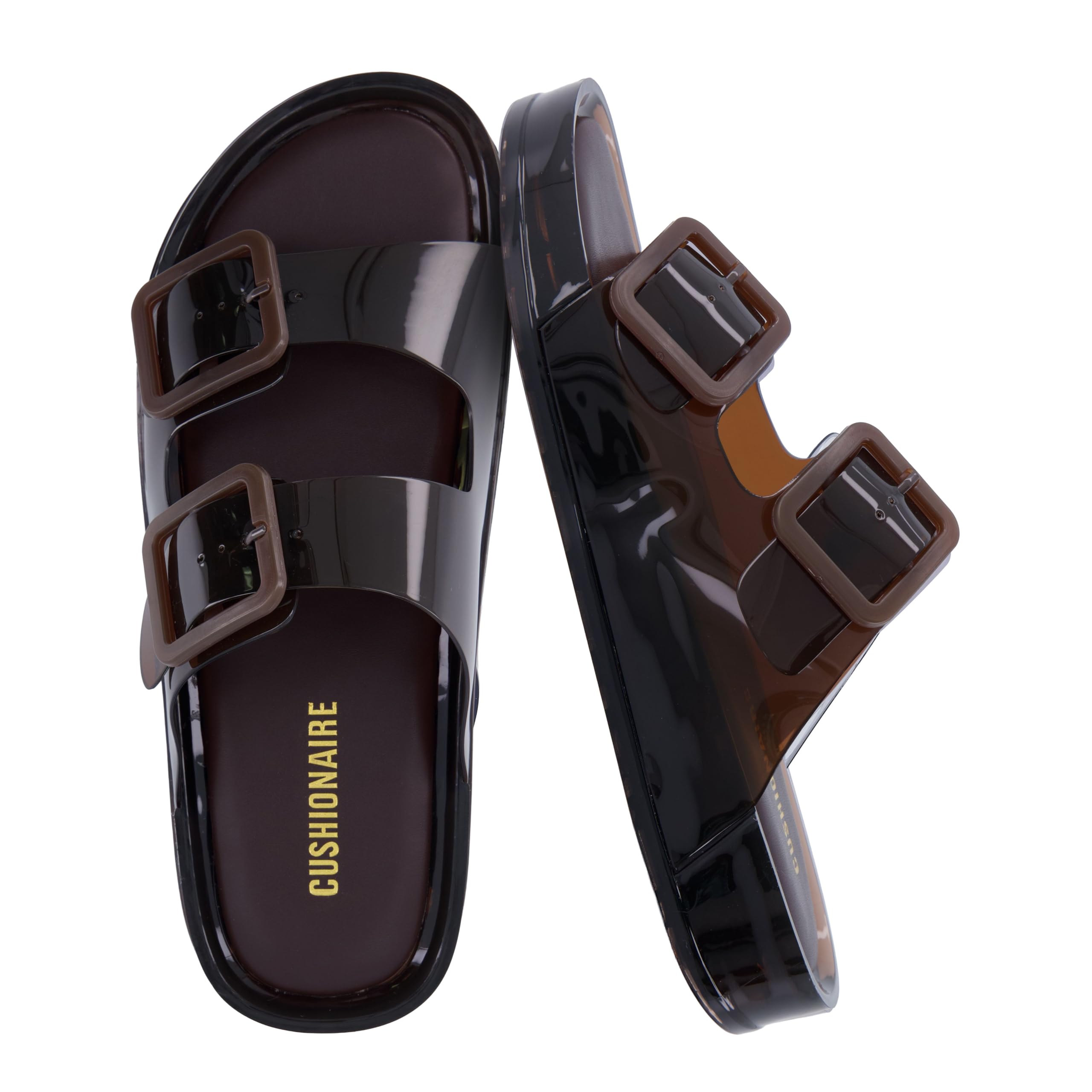 CUSHIONAIRE Pool Slippers for Women Water Resistant Double Buckle Adjustable Sli